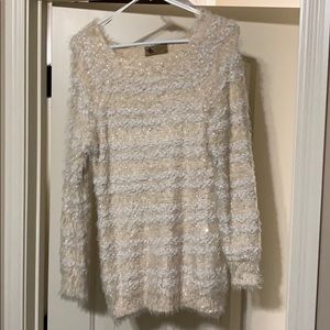Medium Fuzzy cream sequin sweater. Never worn.